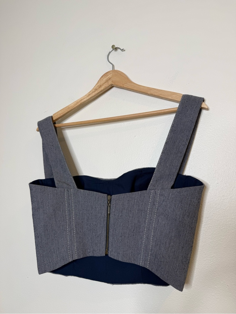 Coolrated Miami Structured Bustier Linen Blend Denim Crop Top Thick Strap Tank - Picture 3 of 8